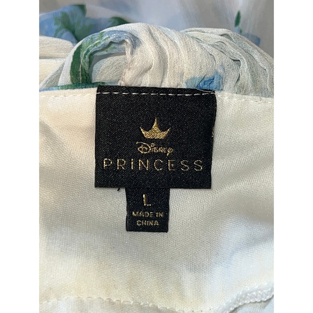 Disney Princess White/Blue Floral Chiffon High-Low Halter Dress L Fairy Cottage - Picture 4 of 6